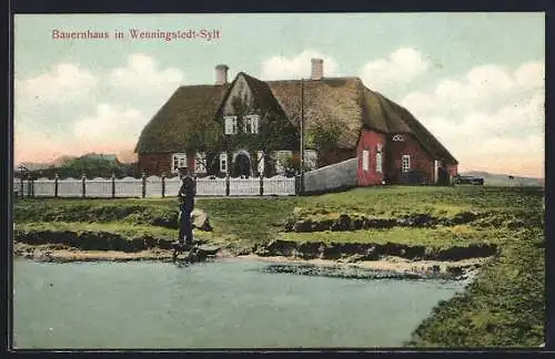 AK Wenningstedt /Sylt, Bauernhaus mit Reetdach