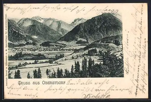 AK Oberstdorf, Gesamtansicht mit Berglandschaft