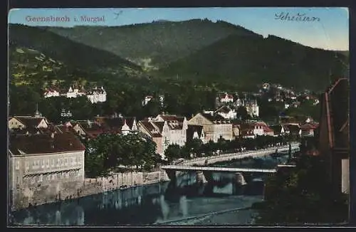 AK Gernsbach i. Murgtal, Teilansicht mit Brücke