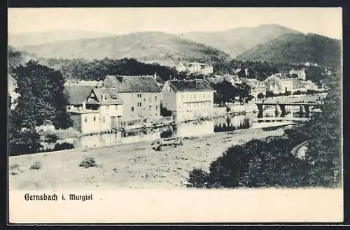 AK Gernsbach i. Murgtal, Flusspartie mit Brücke