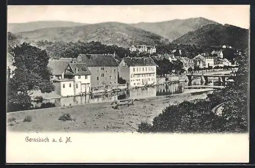 AK Gernsbach a. d. M., Uferpartie mit Brücke