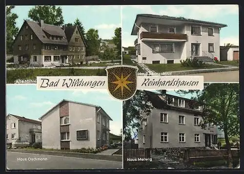 AK Bad Wildungen-Reinhardshausen, Alte Mühle, Haus Rennestand, Haus Oschmann, Haus Melwig