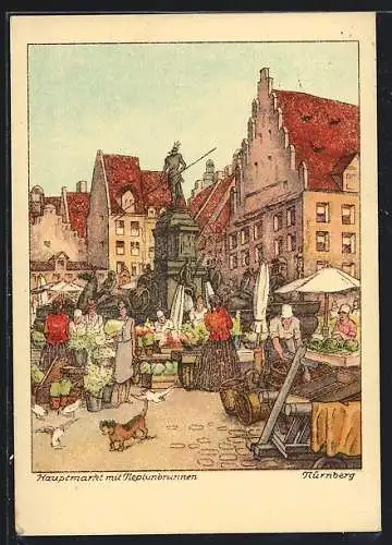 AK Nürnberg, Hauptmarkt mit Neptunbrunnen