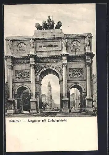 AK München, Siegestor mit Ludwigskirche