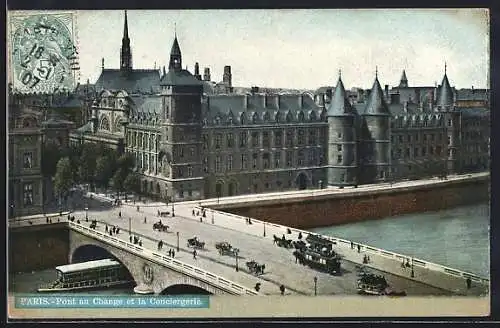 AK Paris, Pont au Change et la Conciergerie, Strassenbahn