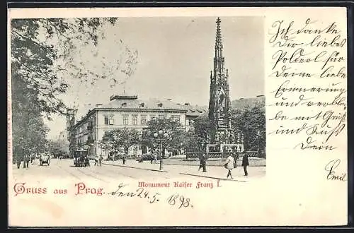 AK Prag / Praha, Monument Kaiser Franz I., Pferdebahn