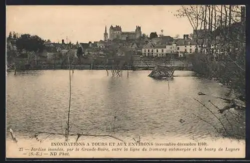 AK Tours, Inondations a Tours et aux Environs 1910-Jardins inondes, par la Grande-Boire, Hochwasser