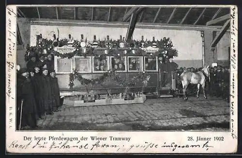 AK Der letzte Pferdewagen der Wiener Tramway, 28. Jänner 1902