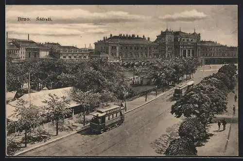 AK Brno, Nàdrazi, Bahnhof und Strassenbahnen