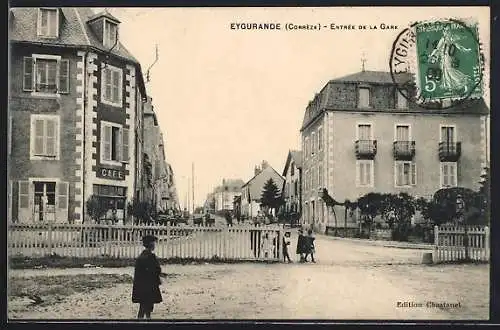 AK Eygurande, Entrèe de la Gare, Bahnhof