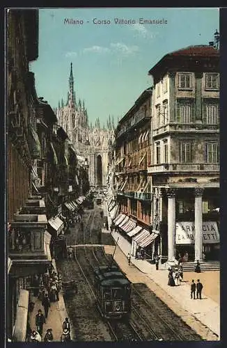 AK Milano, Corso Vittorio Emanuele, Strassenbahn