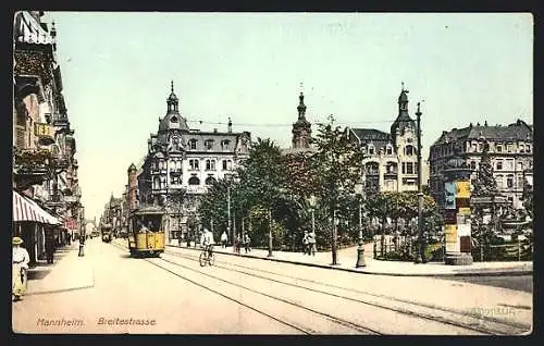 AK Mannheim, Breitestrasse mit Strassenbahn