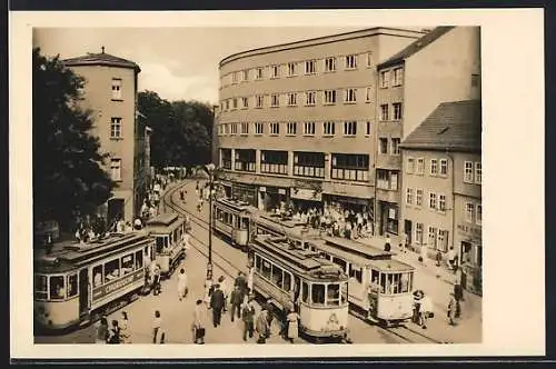 AK Jena, Strassenbahn am Holzmarkt