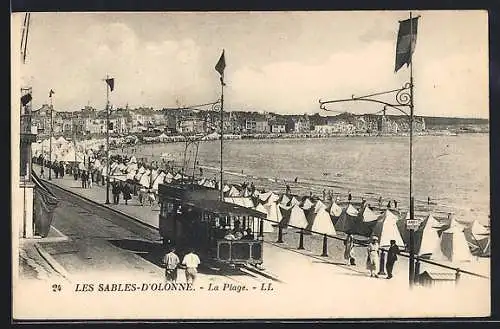 AK Les Sables-d`Olonne, La Plage, Strassenbahn