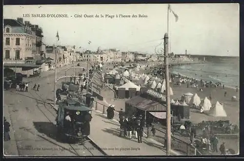 AK Les Sables-d`Olonne, Strassenbahn am Strand, côte ouest de la plage