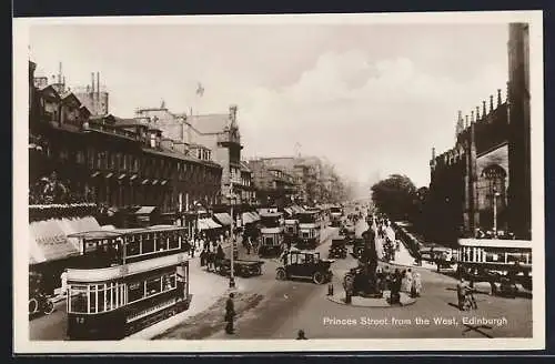 AK Edinburgh, Princes Street from the West, Strassenbahn