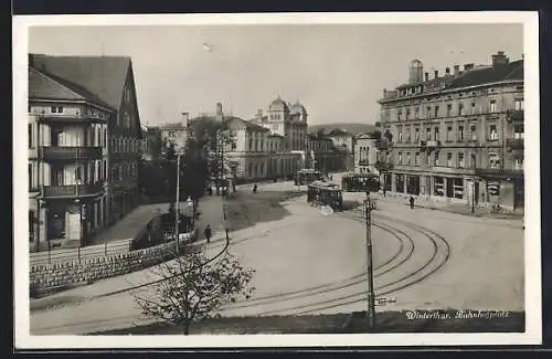 AK Winterthur, Strassenbahn am Bahnhofsplatz