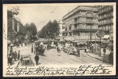 AK Marseille, Le Cours Belsunce, Strassenbahn