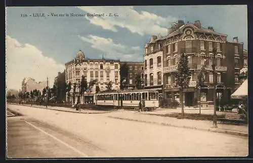 AK Lille, Vue sur le Nouveau Boulevard, Strassenbahn