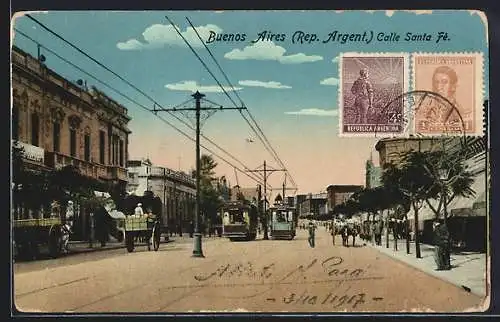 AK Buenos Aires, Calle Santa Fe, Strassenbahn