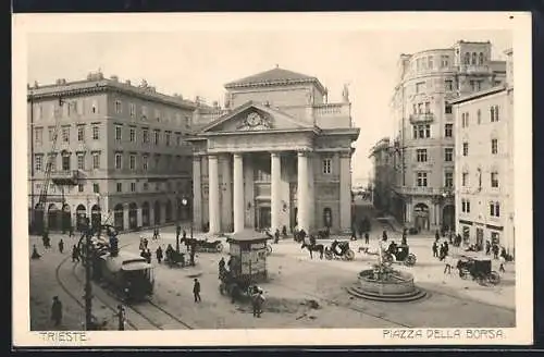 AK Trieste, Piazza Della Borsa, Strassenbahn