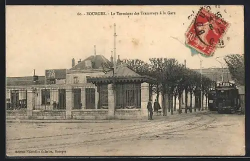 AK Bourges, Le Terminus des Tramways a la Gare, Strassenbahn