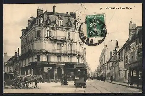 AK Bourge, Place Cujas, Strassenbahn