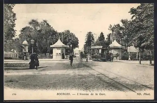 AK Bourges, L`Avenue de la Gare, Pferdebahn