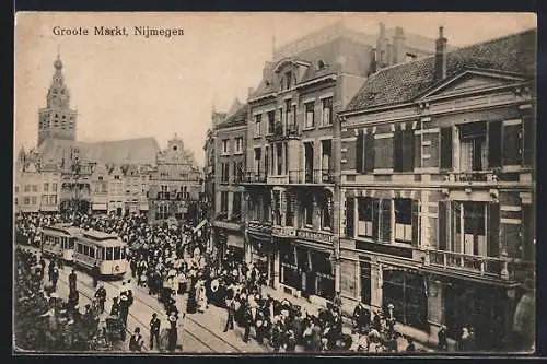 AK Nijmegen, Groote Markt, Strassenbahn