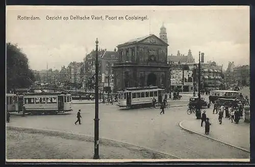 AK Rotterdam, Gezicht op Delftsche Vaart, Poort en Coolsingel, Strassenbahn