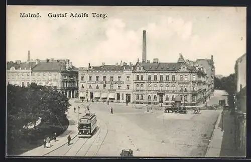 AK Malmö, Gustal Adolfs Torg, Strassenbahn