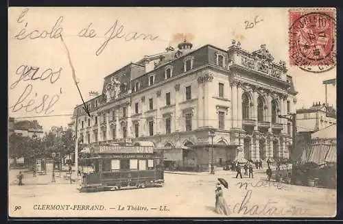 AK Clermont-Ferrand, Le Theatre, Strassenbahn