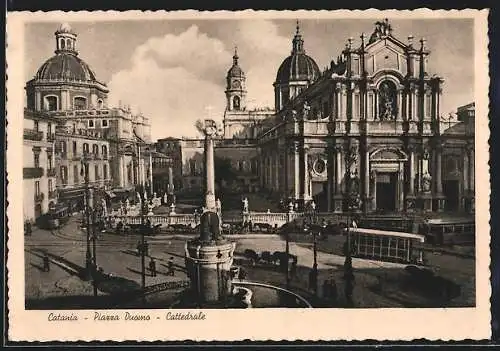 AK Catania, Piazza Duomo, Cattedrale, Strassenbahn