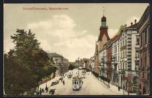 AK Schaffhausen, Strassenbahn in der Bahnhofstrasse