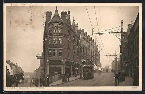 AK Croydon, High Street, Strassenbahn