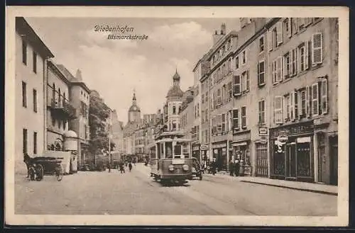 AK Diedenhofen, Bismarckstrasse mit Strassenbahn