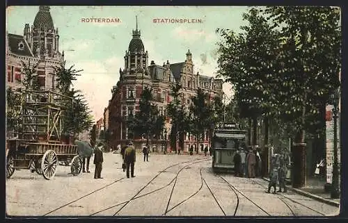 AK Rotterdam, Stationsplein, Strassenbahn