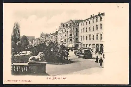 AK Oslo, Carl Johans Gade, Strassenbahn