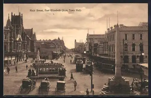 AK Port Elizabeth, Main Street from Town Hall, Strassenbahn