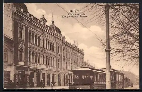 AK Belgrad, Strassenbahn in der Königs Milans Strasse