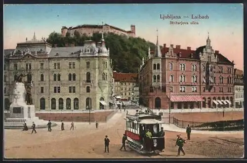 AK Ljubljana-Laibach, Stritarjeva ulica, Strassenbahn