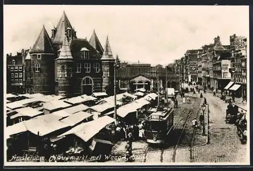 AK Amsterdam, Nieuwmarkt met Tramway