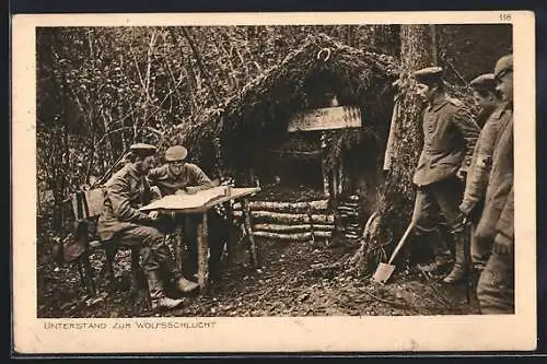 AK Unterstand zur Wolfsschlucht, Deutsche Soldaten in Uniform