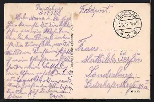 AK Rendsburg, Gymnasium mit Kaiser Wilhelm I.-Denkmal