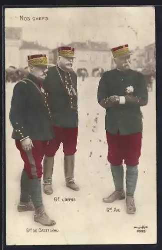 AK französische Heerführer, General Joffre, General Pau und General De Castelnau beraten sich