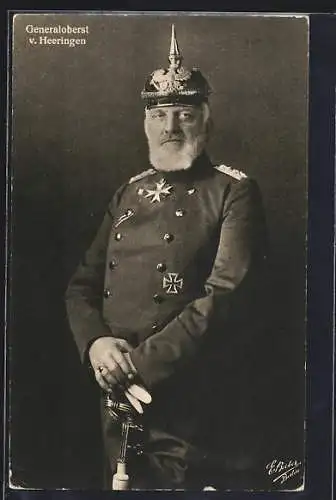 AK Generaloberst von Heerringen mit Orden und Pickelhaube