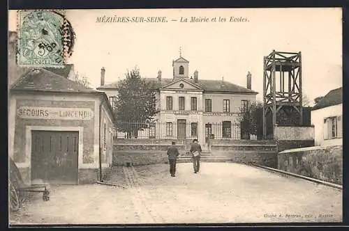 AK Mézières-sur-Seine, La Mairie et les Écoles