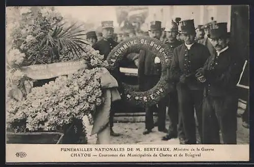 AK Chatou, Funérailles nationales de M. Berteaux, Couronnes des municipalités de Chatou et de Bougival