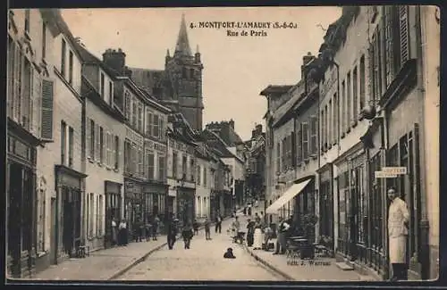 AK Montfort-l`Amaury, Rue de Paris animée avec boutiques et passants