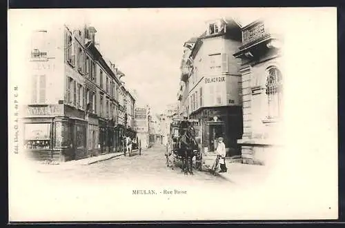 AK Meulan, Rue Basse avec une calèche et passants